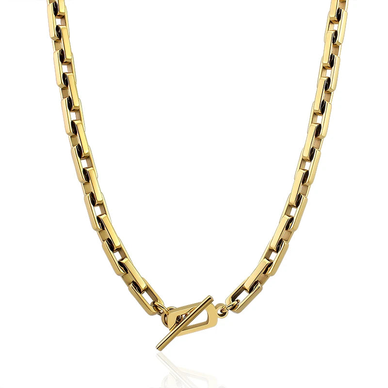 New Shiny Stainless Steel Necklace and Bracelet Set 46cm Long Slier Necklace with 20.5cm Gold Bracelet Chain Jewelry for Ladies