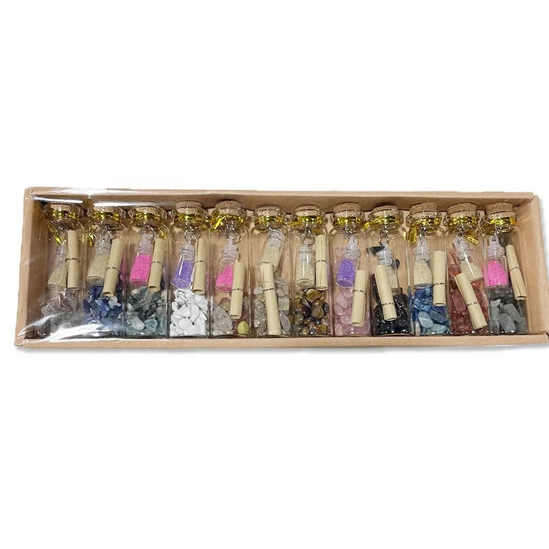 Natural Crystal Quartz Chips Tiny Bottles Gemstone Stone Bottle With Reki Healing Crystal Chips Inside Crystal Craft