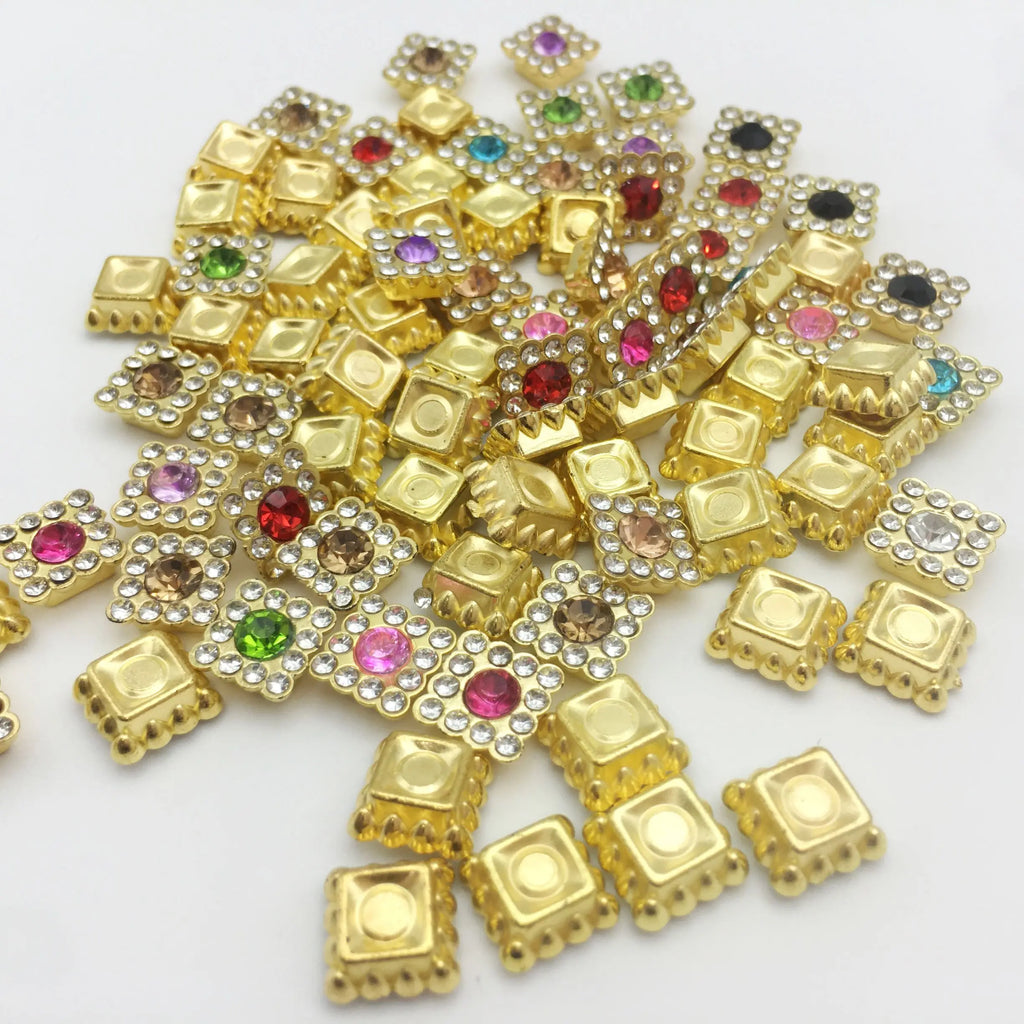 SINRONG Machine Made Double-Layer Flower Square 10mm Rhinestones Wholesale Product