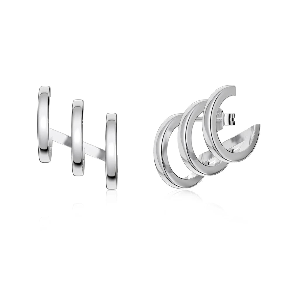 Dylam Vintage Cz Cubic Zirconia Triple Layered Multi Hoops Earring S925 Silver Jewelry 18K Gold Plated Stud Earrings for Women
