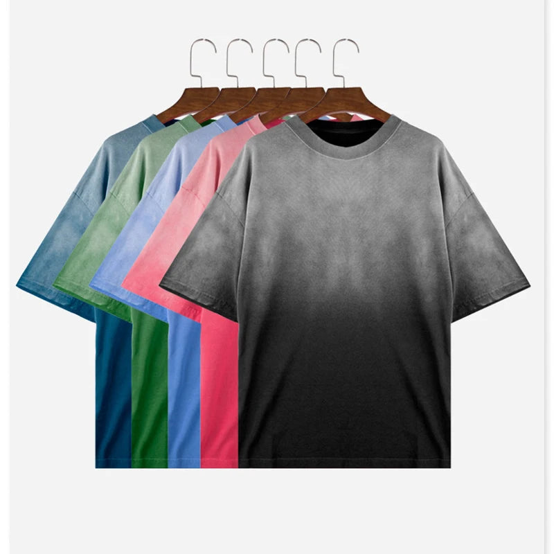 ET-067 Men's Casual Short T-Shirts Stone Wash Gradient Color Sun Faded & Vintage Look Digital Printing Screen Printing Tshirts