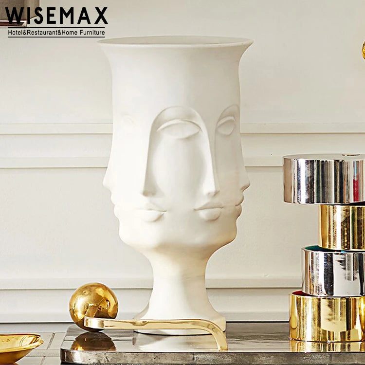 WISEMAX FURNITURE Nordic Creative Art Face Vase Decoration Home Flower Pot Ceramic Buddha Face Flower Vase
