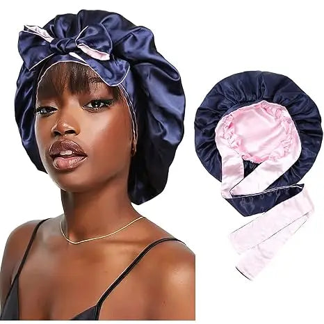 Satin Hair Bonnet Sleep Hat for Adults Unisex with Tie Band Striped Style Four Seasons Use 54-56CM Head Circumference