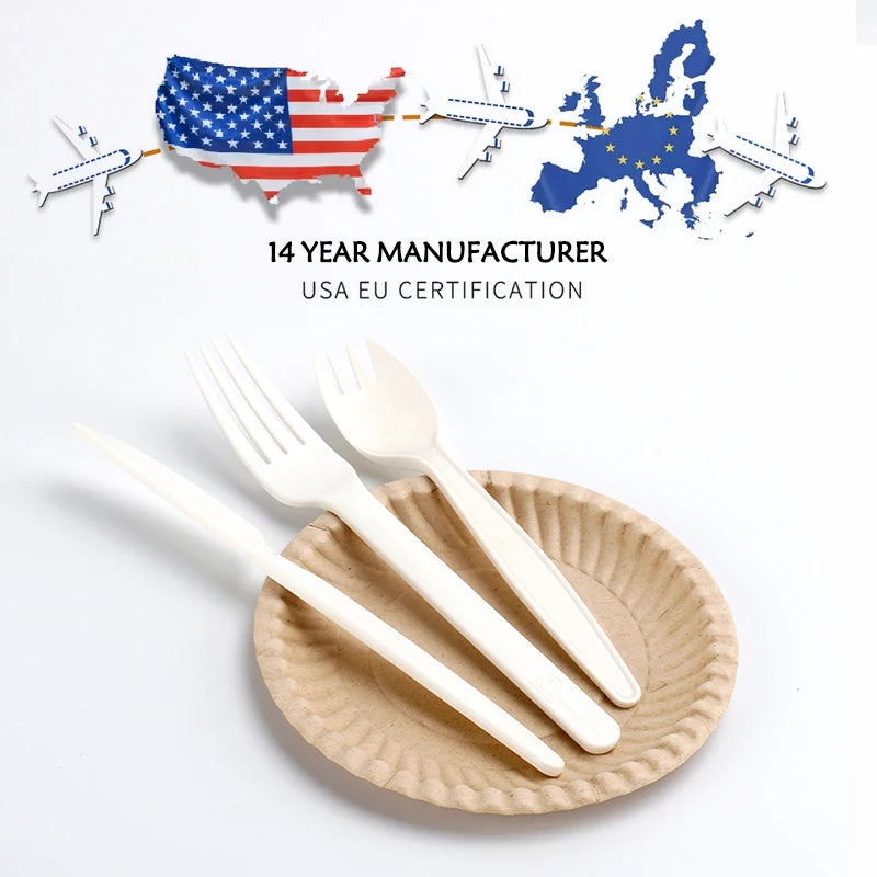Eco Friendly Biodegradable Cutlery Set Disposable Dinner Ware Set Plastic Spoons Forks Knives Utensils Kit