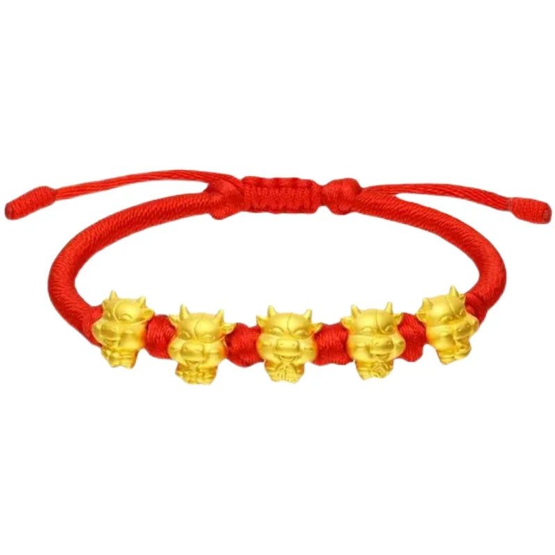 Dubai Gold Jewelry   Benming Year Five Fortune Cow Bracelet Gold Plated Diy Zodiac Ox Red Rope Calf Bracelet Live Source