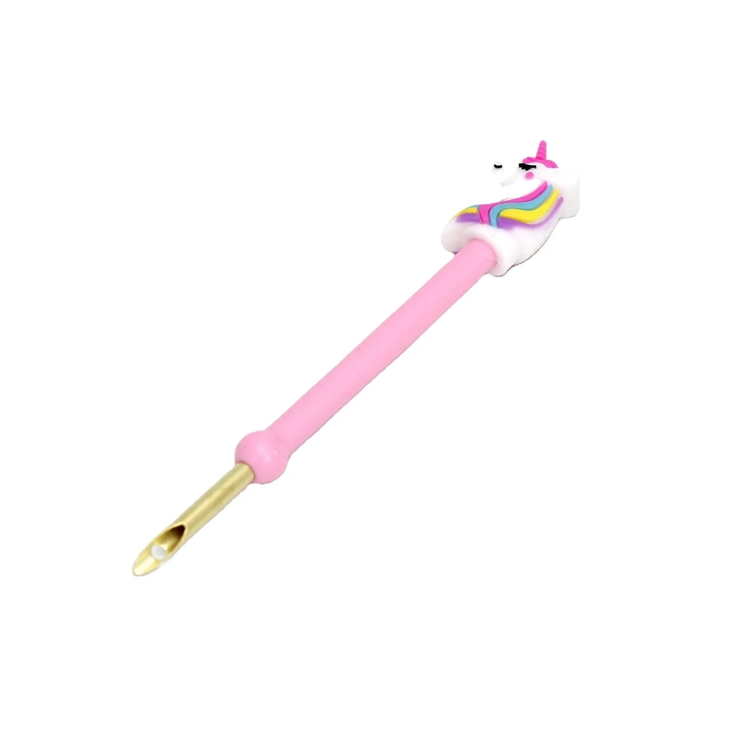 Unicorn Head Shape Punch Needle Pen Crochet Handicraft Tools with Threader Kit Metal and Plastic Handle Knitting Needles