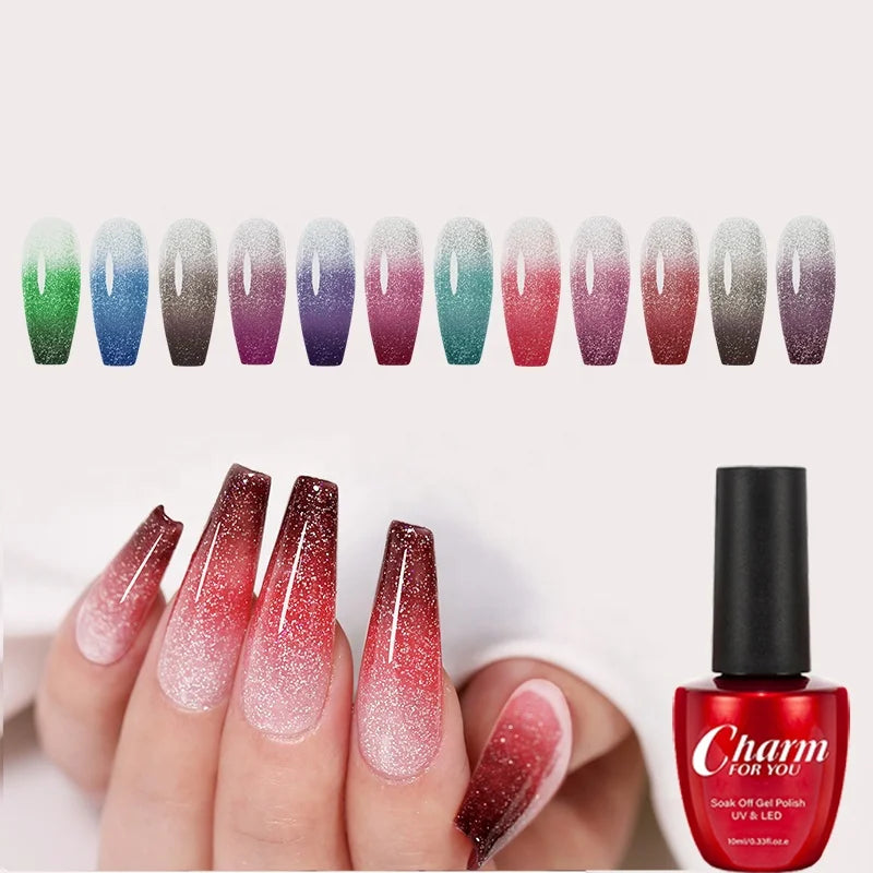 12 Color Thermal Reflective UV Gel Polish Shiny Glitter Temperature Changing Nail Polish