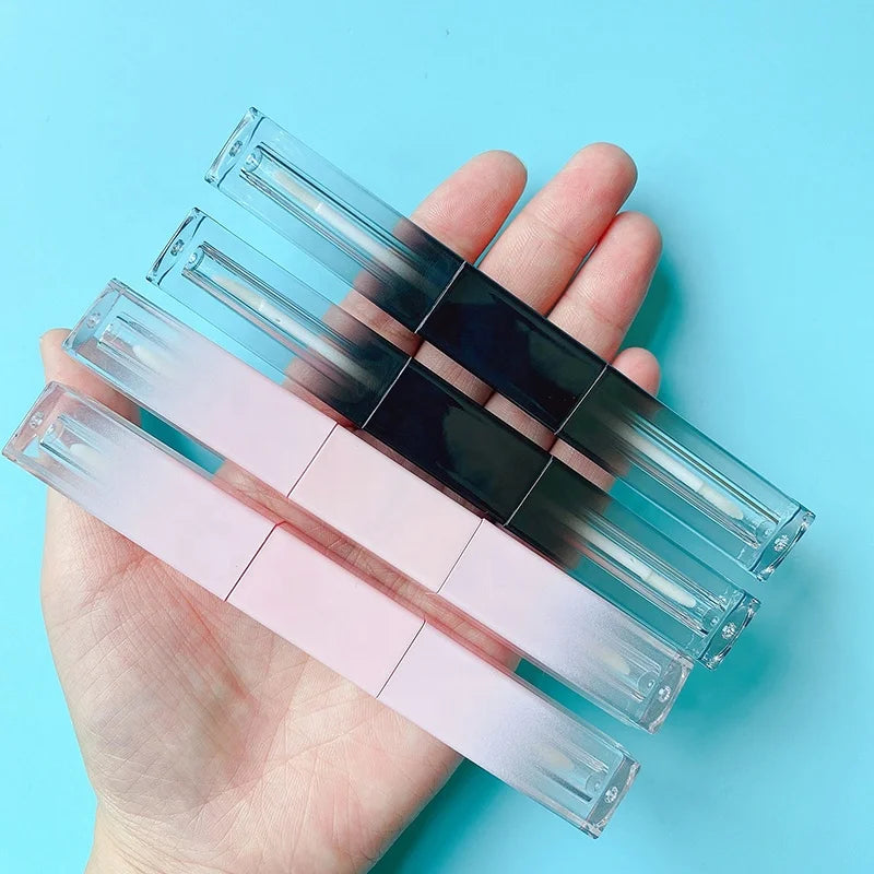 LZ Pack Stock 100pcs Private Label 3ml Gradient Black Pink Lipgloss Tubes Custom Square Double End Lip Gloss Tube