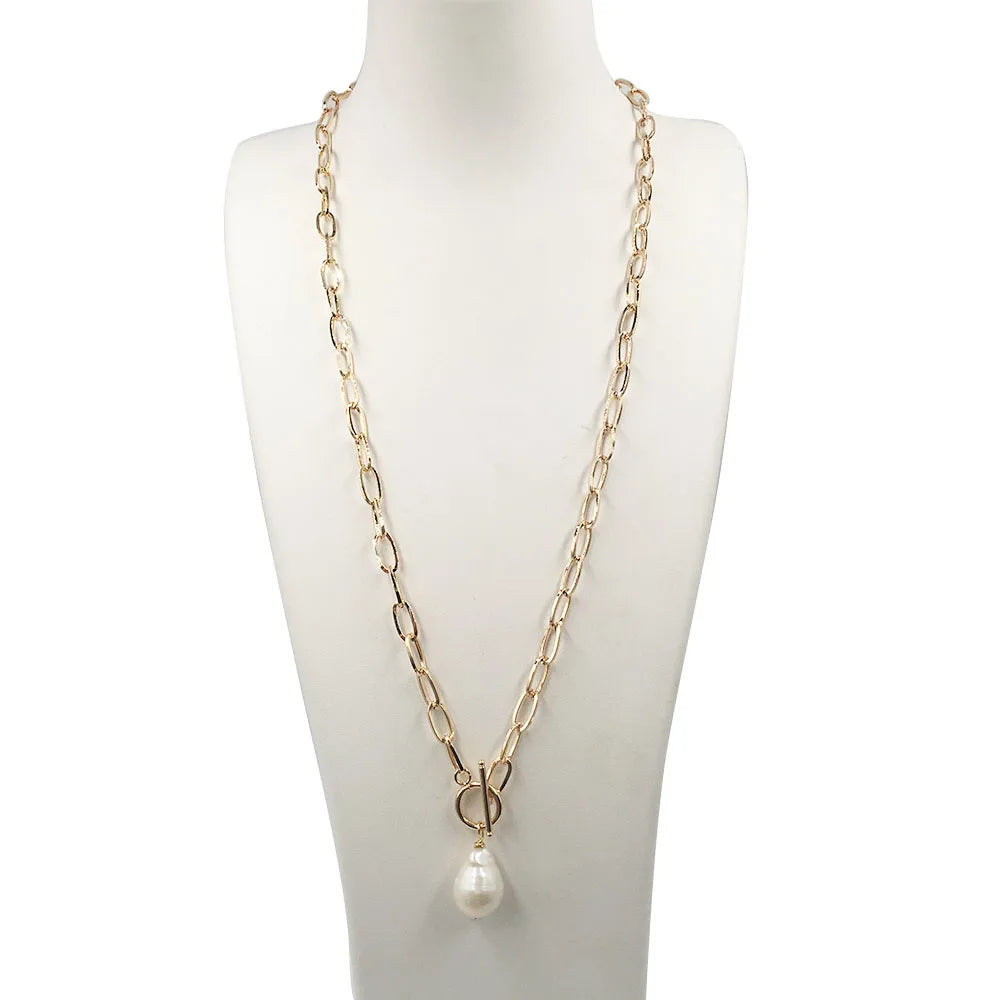 16-24 Inch nature Baroque Freshwater Pearl Choker Necklace stainless Steel With Real Gold Plating Chain  for Women