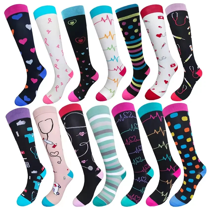 Fashion Sports Socks Outdoor Stockings High Running Compression Flight Nurse Socks Funny Colorful Socks for Women Wholesale