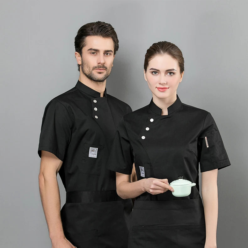 Pizza Chef Wear/Chef Coat/Chef Uniform Short Sleeves White and Black Kitchen Chef Coat Hotel Uniform Jacket