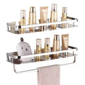 2-Piece 40cm Wall Mounted Bathroom Shelf Shower Caddy Stainless Steel Corner Storage Rack Organizer with Towel Bar