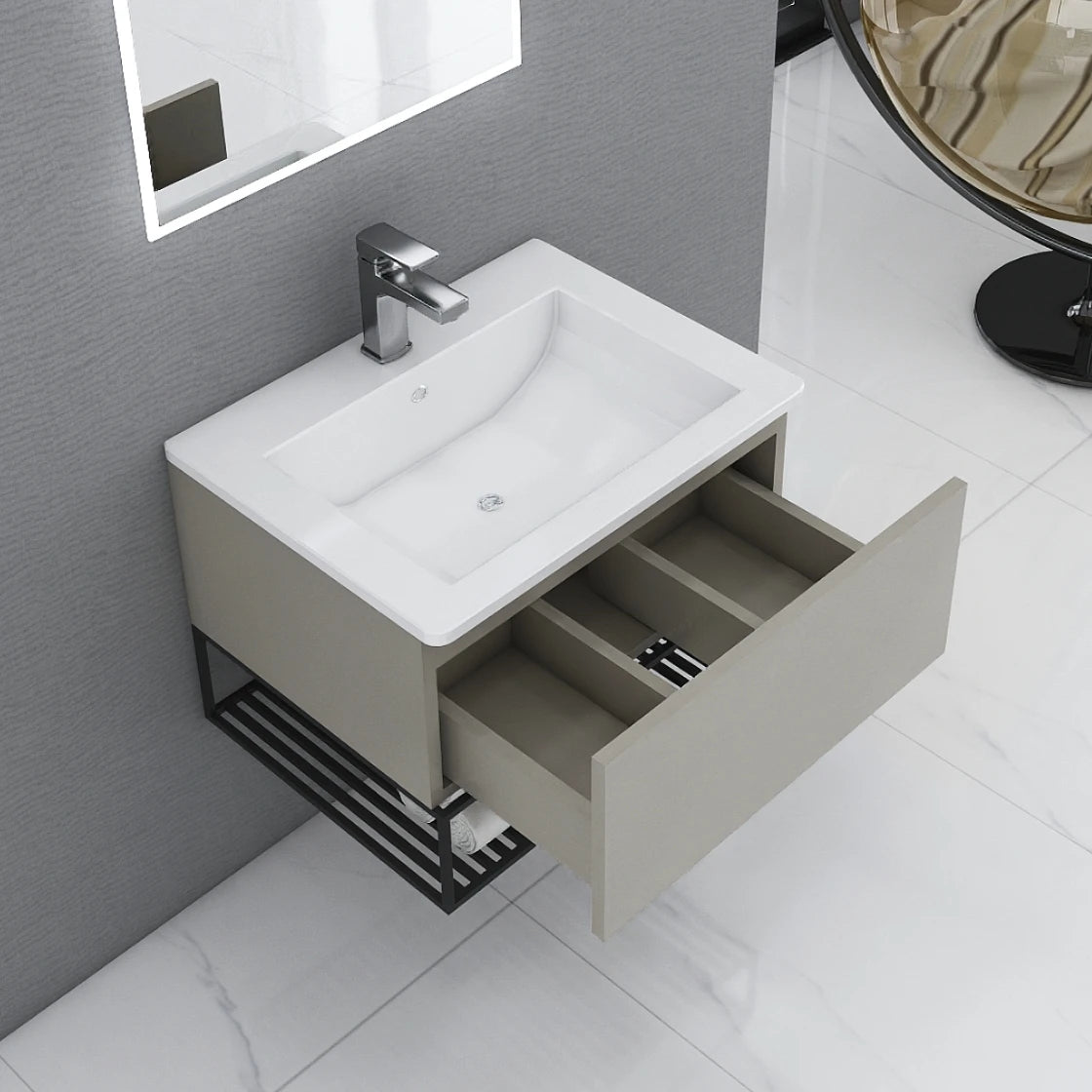 New Products 600mm Modern Ceramic Sink Bathroom Wall Hung Mounted Cabinet Vanities Unit Set