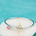 B020166 DIY 7-8mm Natural Freshwater Pearl Bracelet Accessory 925 Sterling Silver Adjustable Bangle for Women