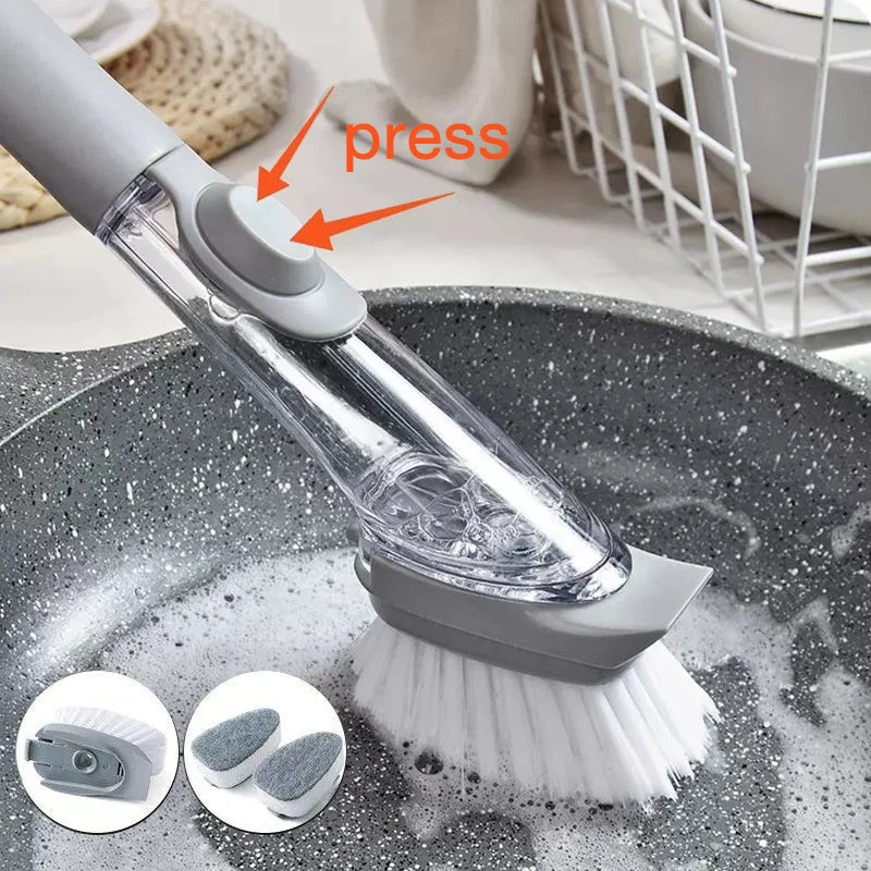 Kitchen Dish Brush Long Handle Dishwashing Clean Brush Multifunctional Dish Scrubber Brush with Liquid Dispenser Pot Wash Wipe