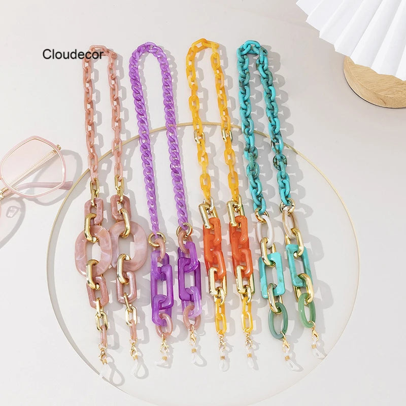 Hot Selling Color Glasses Chains Chunky Acrylic Sunglasses Chain Eyeglass Chain Holder With Clips Ends for Eyeglasses Necklace