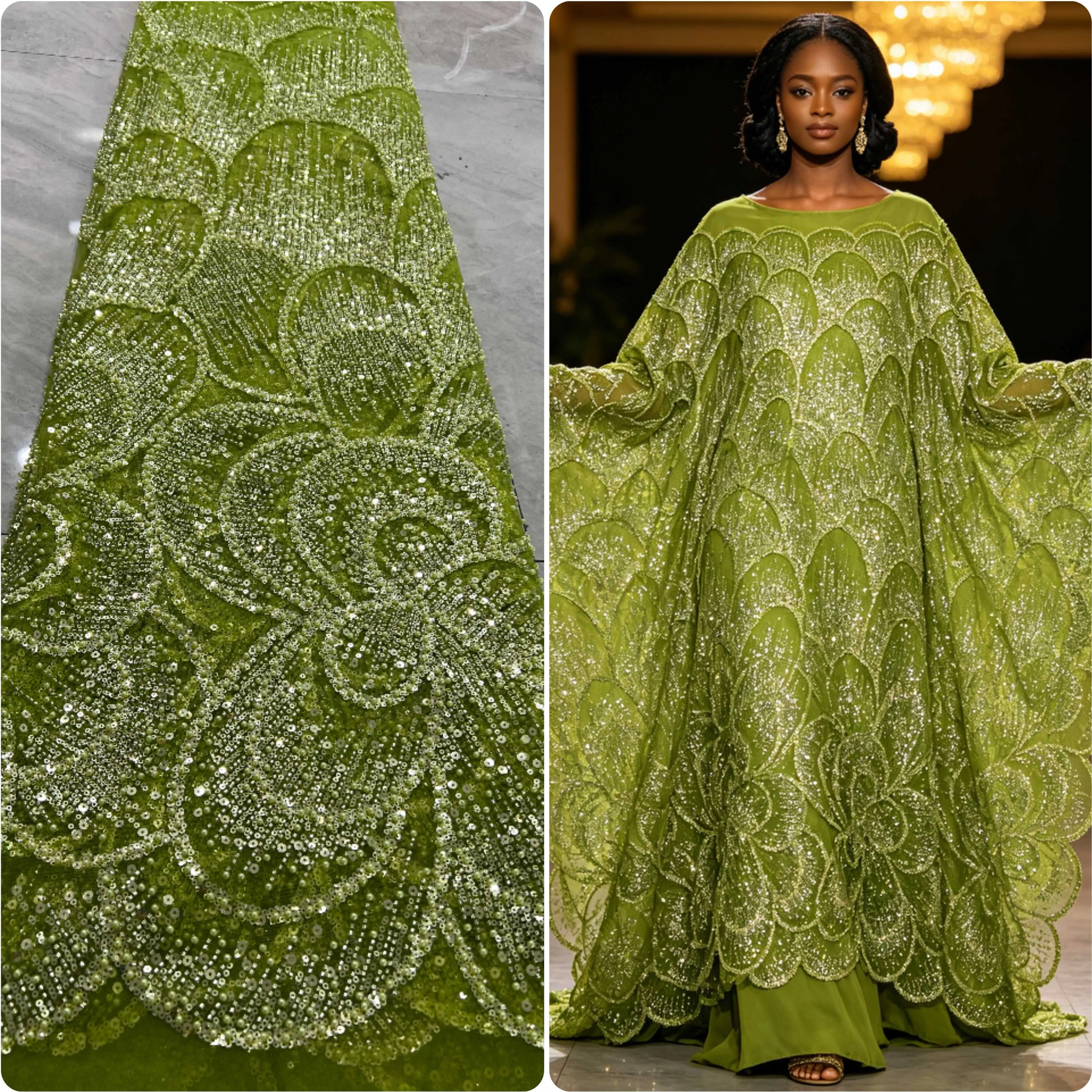 2026 New Arrival Beaded Tulle Lace Bridal Lace Fabric Embroidery Beads Fabrics Sequins for Women Wedding Luxury Dress Fabric