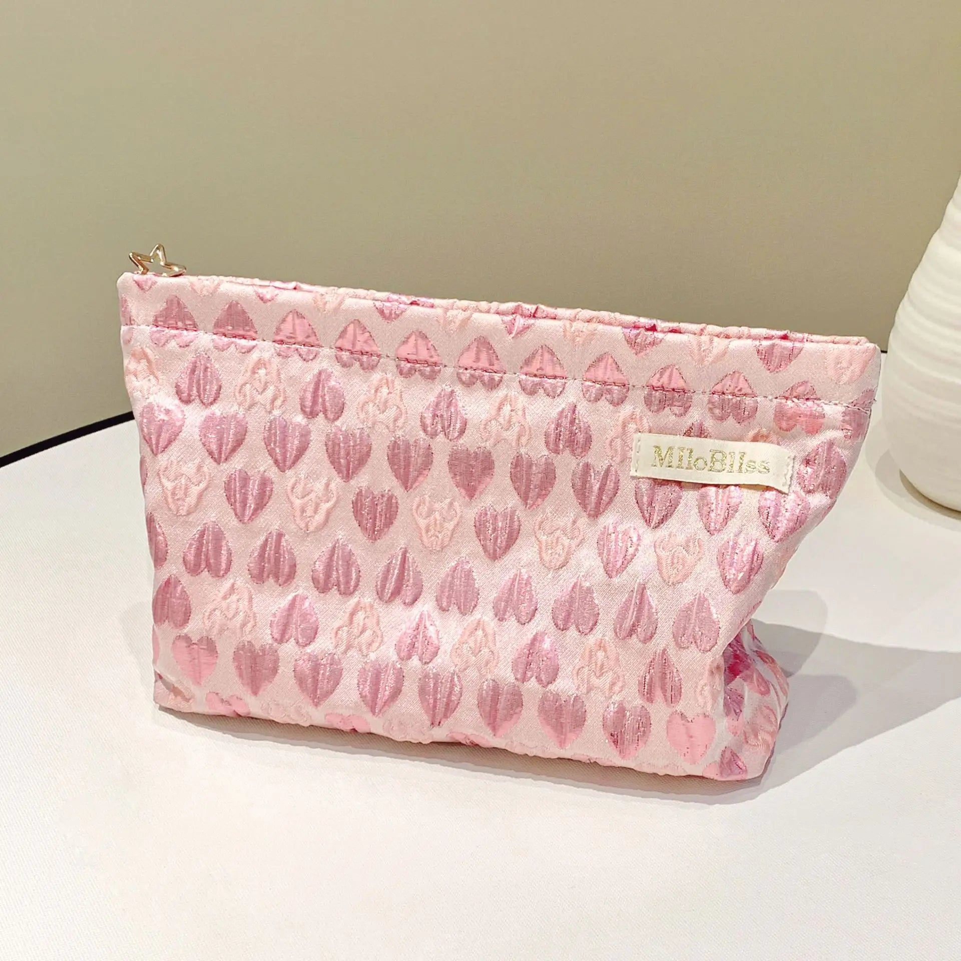 Fashion Sweet Floral Love Makeup Bag Embossed Heart Cosmetic Case Pouch Valentine's Day Gifts Bag