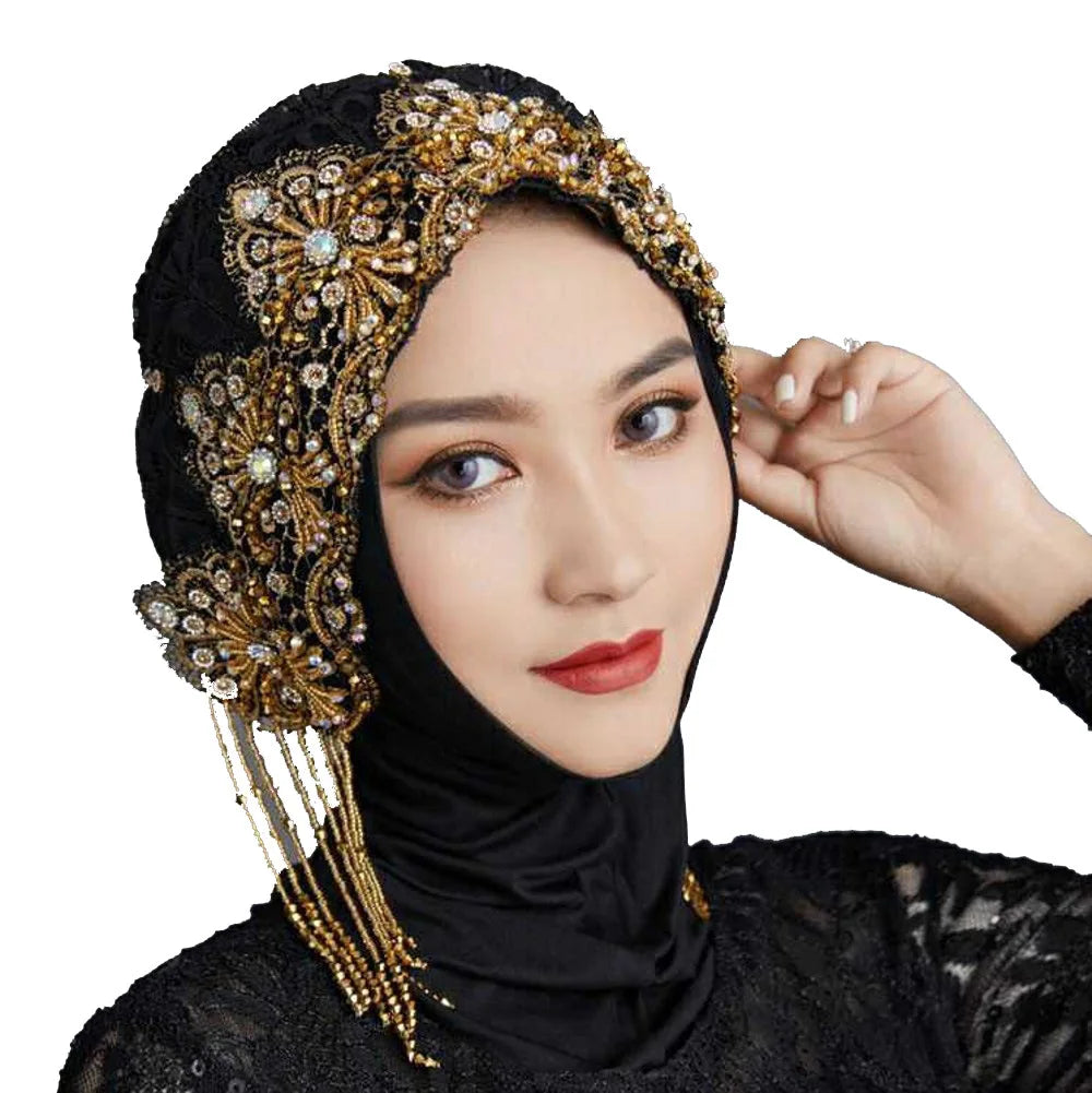 2022 Wholesale Beaded Women's Muslim Outdoor Plush High-quality Karama Headscarf with Customized Designs