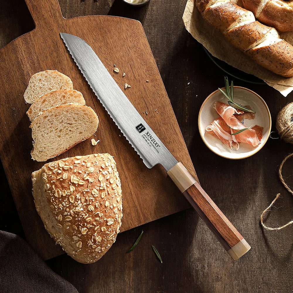 New Arrivals Bread Knife Custom Japanese ZDP189 Composite Steel Professional Kitchen Knives Desert Ironwood Handle
