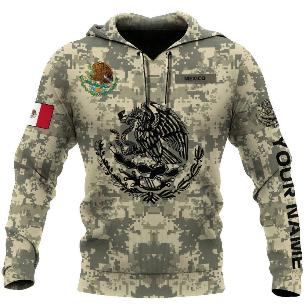 Fitspi Wholesale Custom Country Logo Camouflage Hoodies Mexican  3d   All Over Print Pullover Sweatshirt