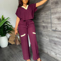 S-XXL European and American Solid Color Casual Short Sleeve T-shirt Sports Suit Straight Leg Pants Summer Two-piece Set