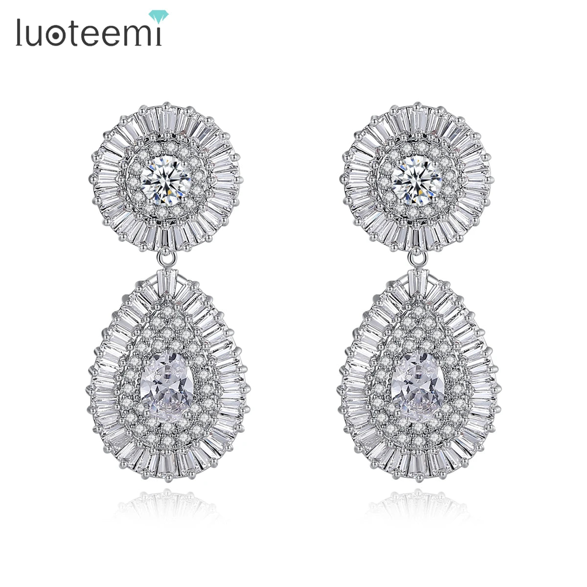 LUOTEEMI Nice Shiny Water Drop and Round a AA CZ Earring of Delicate Woman's Jewelry for Wedding Design