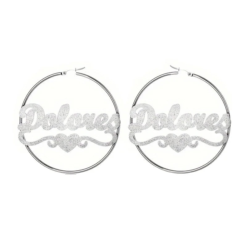 Custom Hoop Earrings Glitter Personalized Name Stainless Steel Round Shape Bling Earring Hiohop Jewelry
