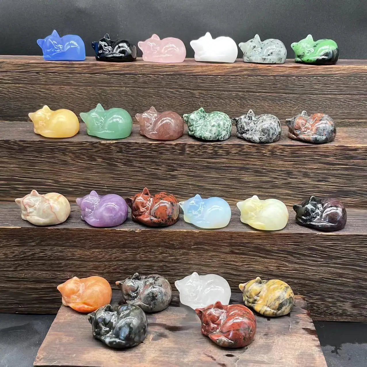 Wholesale Price Natural Gemstone Healing Crystal Sleeping Cat Stones Crafts Afghan Green Jade Crystal Animals for Decorations