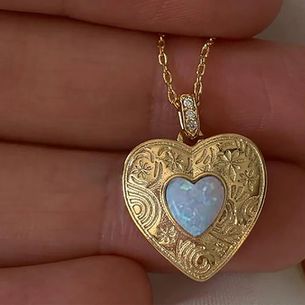 18K Gold Plated CZ Heart Pendant Necklaces Moonstone Heart Necklace Colorful Natural Stone Necklace