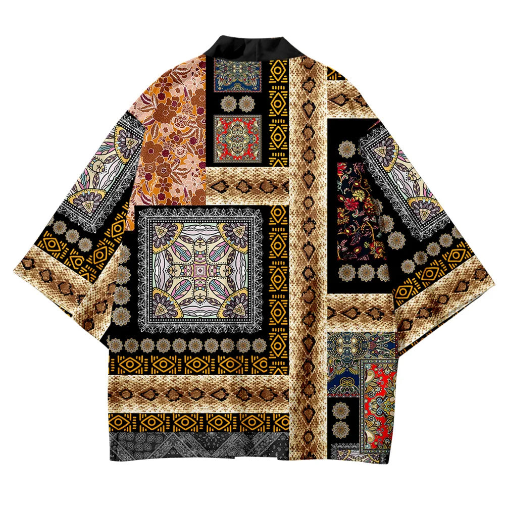 Retro Ethnic Pattern Summer Loose Japanese Fashion Kimono Streetwear Cardigan Robe Women Men Haori Top Yukata Polyester Half