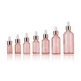 30ml Rose Gold Essence Oil Bottle Transparent Pink Round Dropper Bottle with 50ml Capacity Use for Cream & Rings