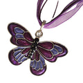 Women's Colorful Butterfly Inlaid Zirconia Ribbon Charm Necklace MYSTICAL FLURRY Purple Butterfly Ribbon Necklace - Oversize