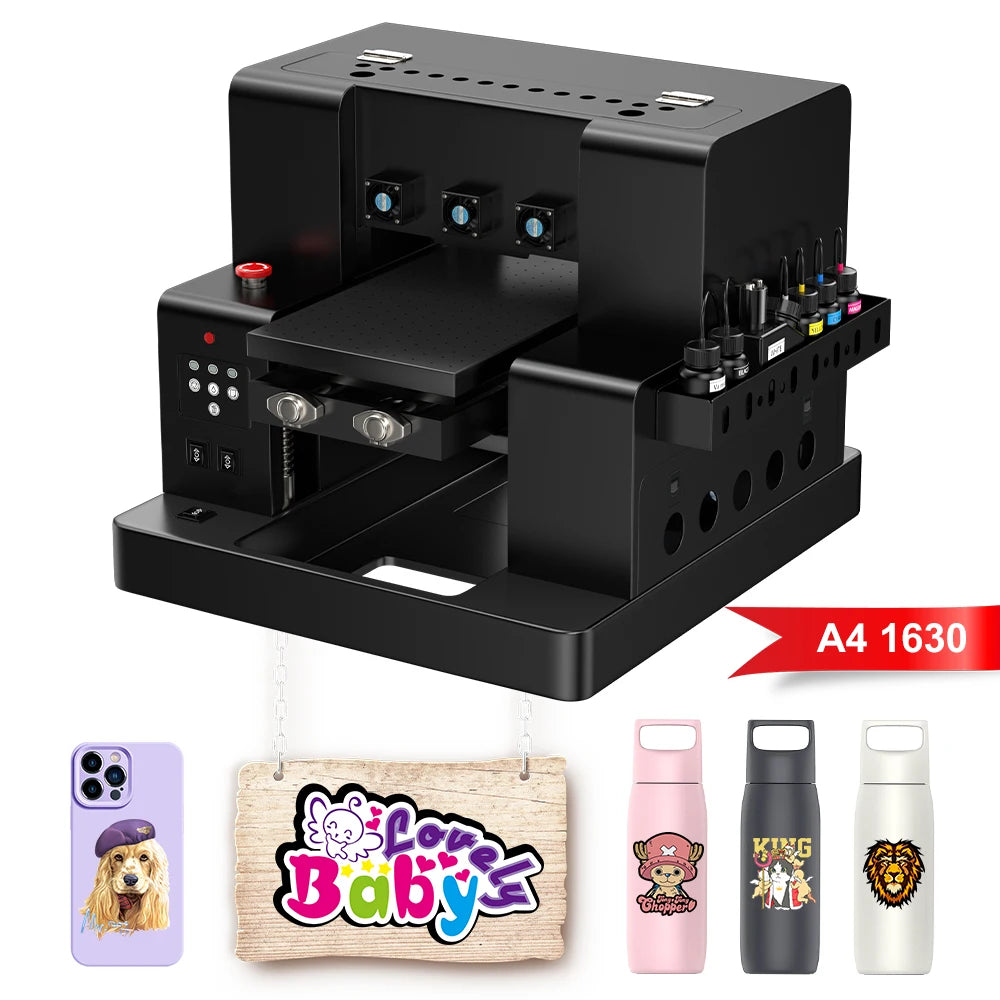Fully Automatic A1630(165*300MM) for Bottlephone case PVC Metal Wooden One Time Print White and Color A4 UV Led Printer