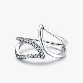 Fashion 925 Sterling Silver Exquisite Geometric Line Rings for Women Sparkle Clear Cubic Zirconia Vintage Rings Fine Jewelry