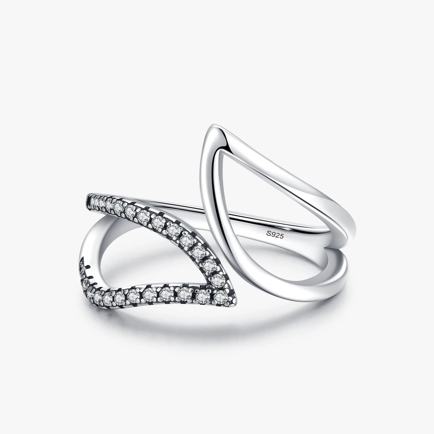 Fashion 925 Sterling Silver Exquisite Geometric Line Rings for Women Sparkle Clear Cubic Zirconia Vintage Rings Fine Jewelry
