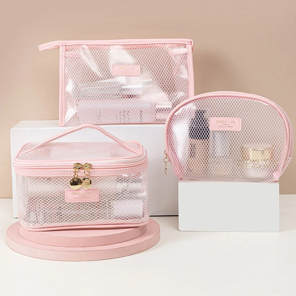 Manufacturer Custom Frosted Transparent EVA Mesh Toilet Wash Bag Sets Waterproof Cosmetic Makeup Zipper Pouch Travel Organizer