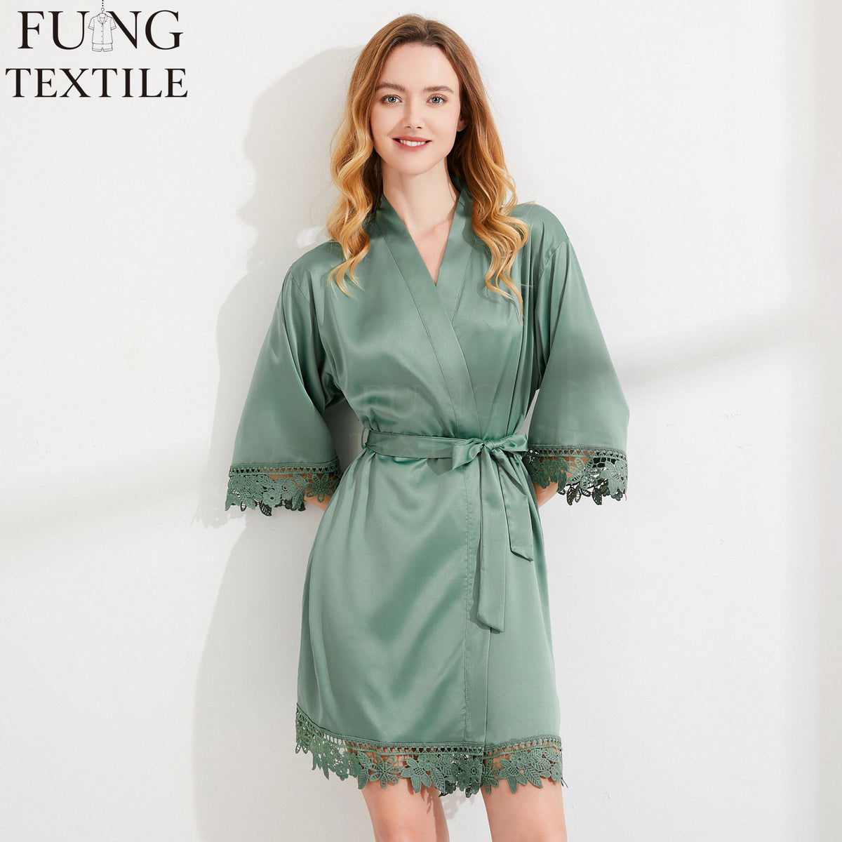 FUNG 3031 Polyester/Spandex Women's Satin Plus Size Solid Casual Robes Sexy Lace Nightwear MegaBDM