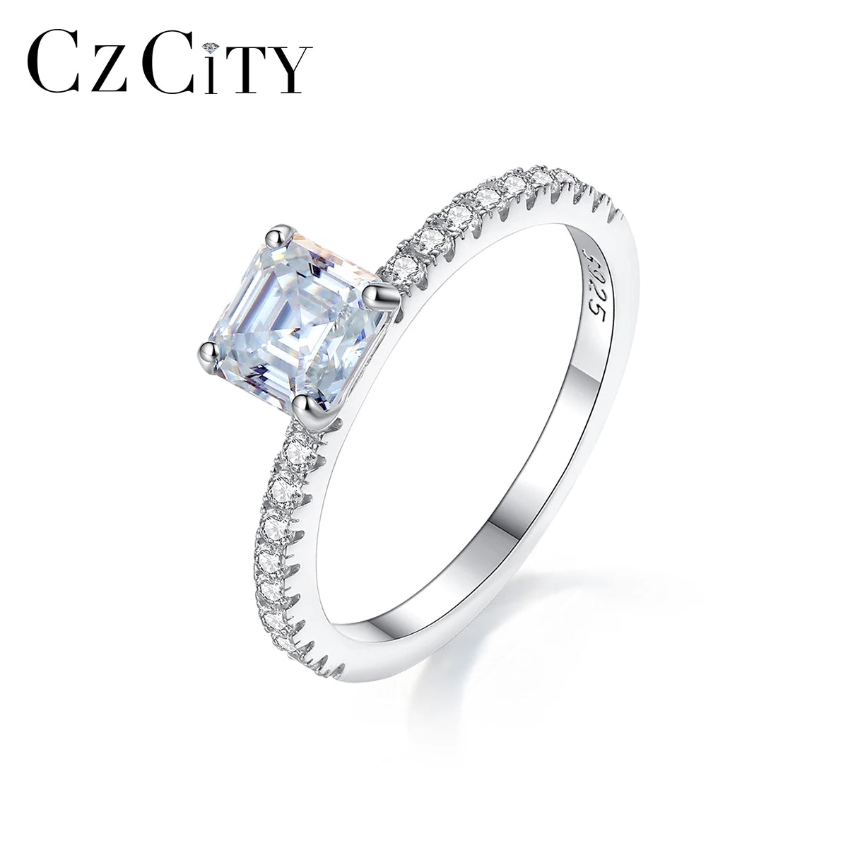 CZCITY VVS Moissanite Jewelry Asscher Cut  Woman Gra D Color Promise Engagement Moissanite Wedding Lab Diamond Ring