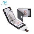 Vegetable Tanned Black Full Grain Leather RFID Blocking Slim Credit Card Holder Wallet for Men With Money Clip