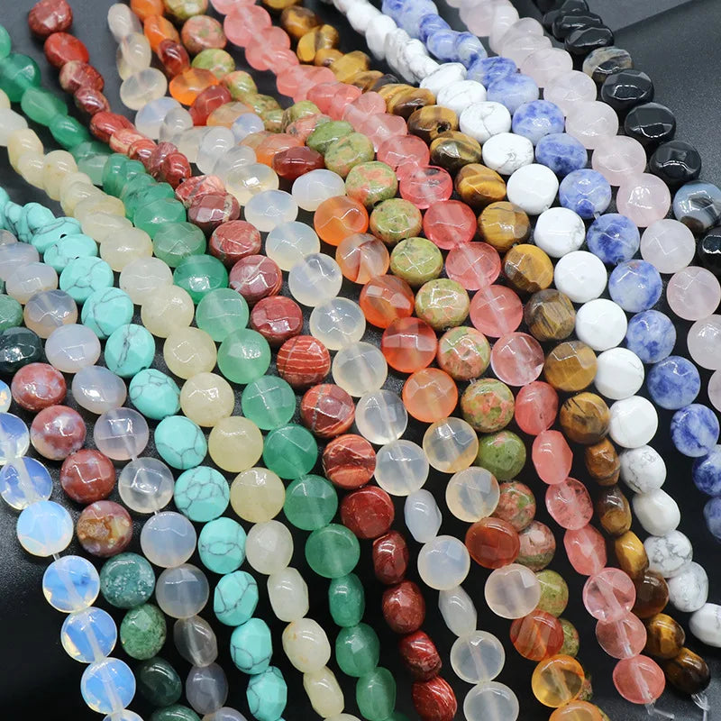 Natural Crystal Agate Stone 8mm Round Flat Cut Loose Beads DIY Beaded Bracelet Necklace Accessories