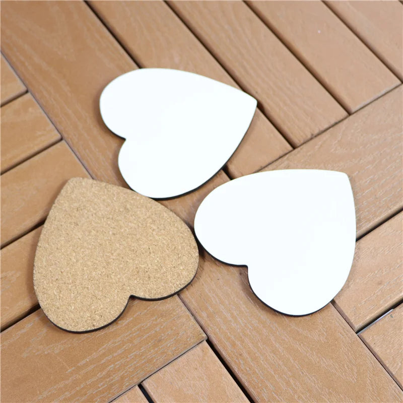 MDFSUB Wooden Cork Backed 4mm Thick Eco-Friendly White Sublimation Heart Shape Coaster 90x90mm Blanks MDF Coaster Decoration