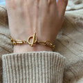 Simple Luxury OT Buckle Double Layer Stainless Steel Bracelet Fashion 18k Gold Link Chain Bracelet for Women