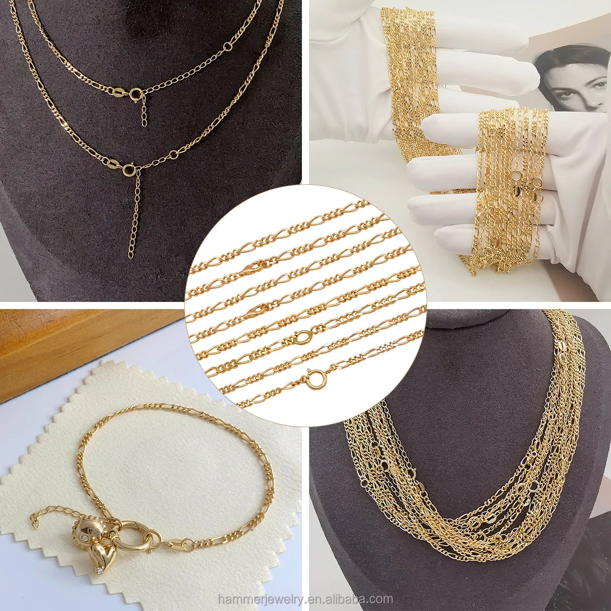 Wholesale Fine Jewelry 18K Solid Gold Franco Chain Permanent Welded Jewelry for DIY Anklet Necklace