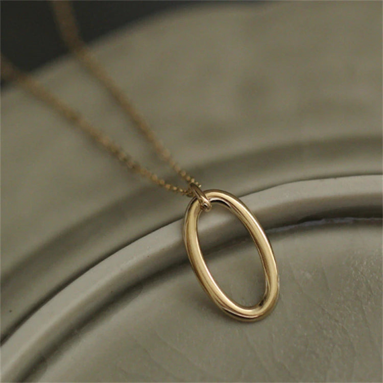 South Europe Style Minimalist Design Gold Plated Geometric Oval Pendant Necklace