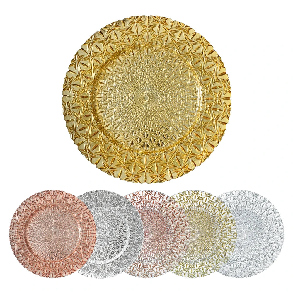 Wholesale Round Gold Rimmed Glass Crystal Dinnerware Durable Cheap Dishes & Plates for Home Wedding Party Events