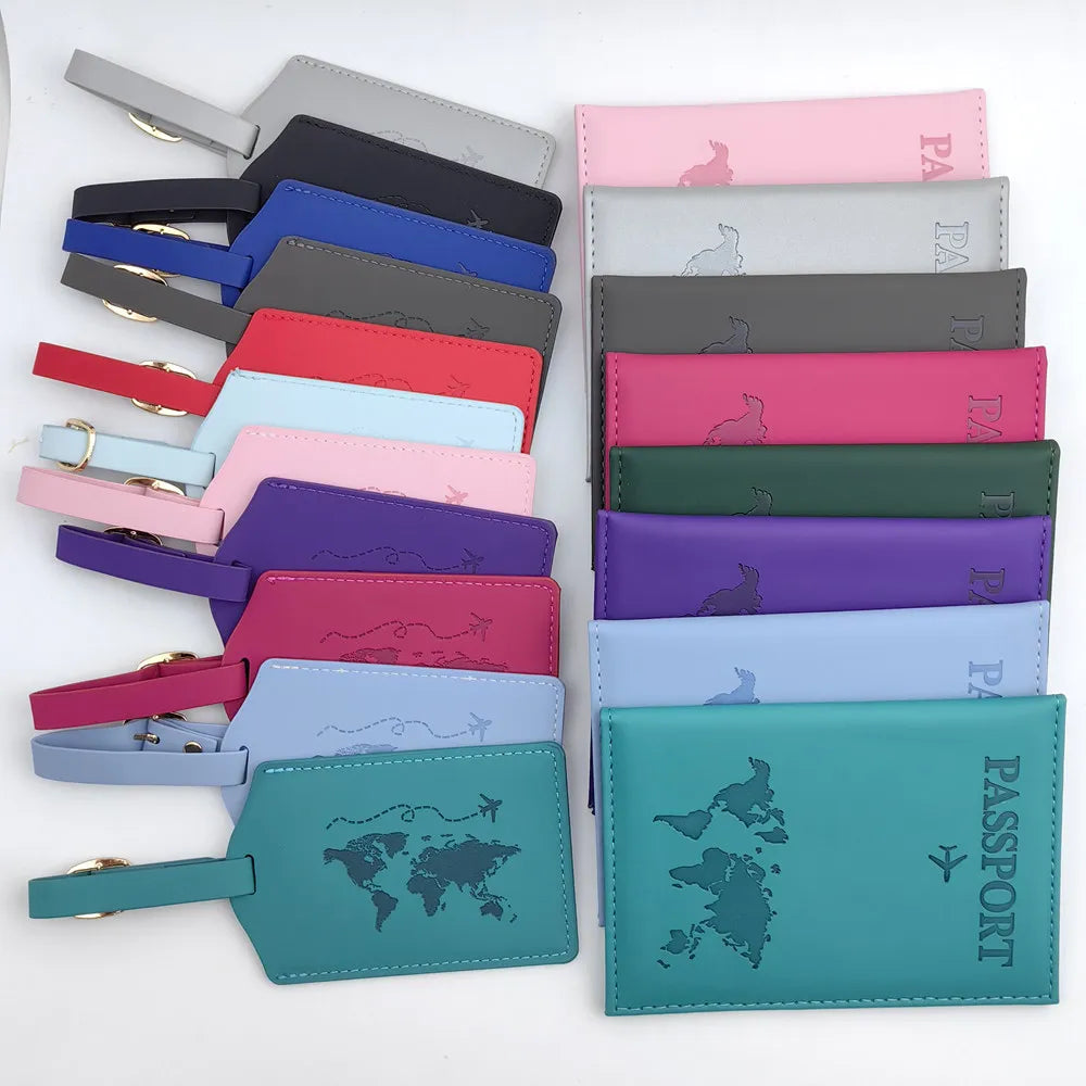Factory Wholesale Cheaper Design PU Leather Passport Cover with Luggage Tag Passport Holder and Luggage Tag Set