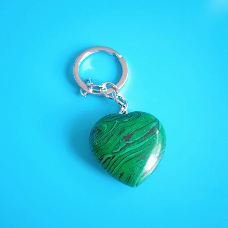 Huiying Healing crystals stones heart shape pendant keychains necklace silver necklace malachite