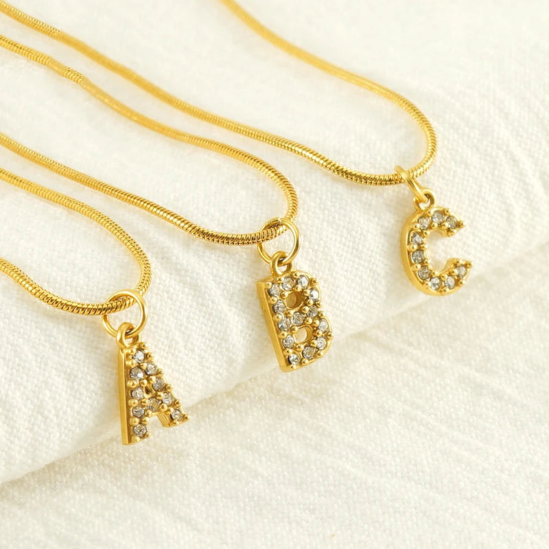 Wholesale Classic Fashion Jewelry Pendant Stainless Steel 18K Gold Plated Rhinestone 26 English Letters A-Z Name Necklace Snake