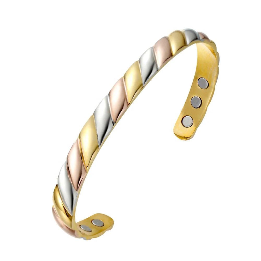 Factory Wholesale Tricolor Pure Copper Twisted Magnetic Energy Bracelet for Arthritis and Pain Relief Copper Torque Ba